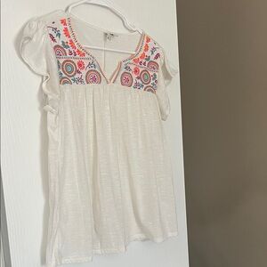 Cato White Peasant Top Blouse with Multicolor Embroidery